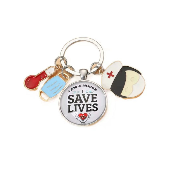 Gemstone Enamel Nurse Cap And Syringe Keychain Pendant Accessory Made Of Alloy For Nurses' Day And Doctor Time