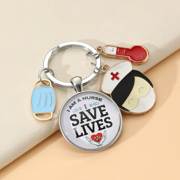 Gemstone Enamel Nurse Cap And Syringe Keychain Pendant Accessory Made Of Alloy For Nurses' Day And Doctor Time