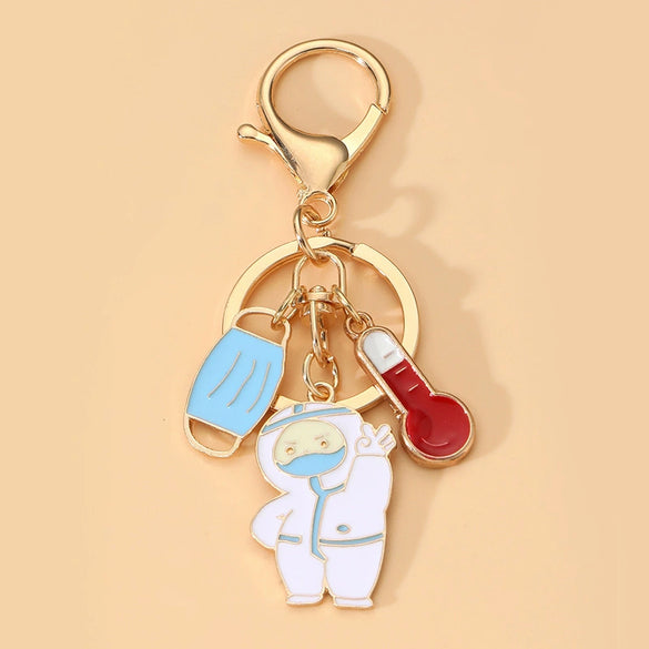 Gemstone Enamel Nurse Cap And Syringe Keychain Pendant Accessory Made Of Alloy For Nurses' Day And Doctor Time