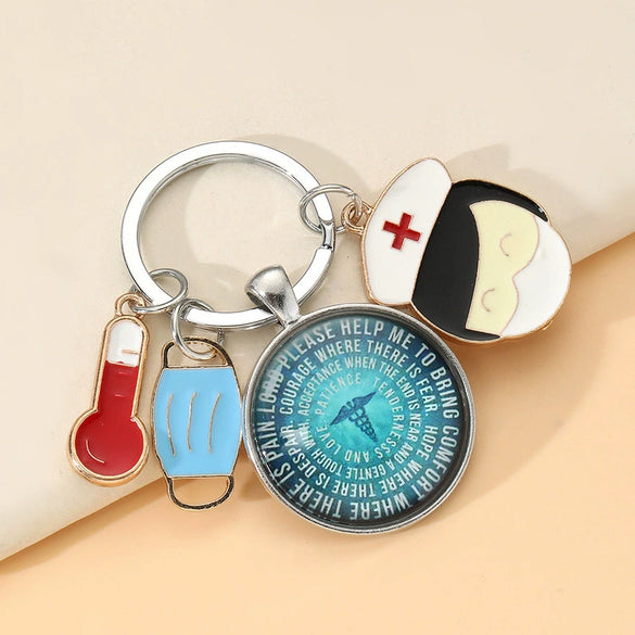 Gemstone Enamel Nurse Cap And Syringe Keychain Pendant Accessory Made Of Alloy For Nurses' Day And Doctor Time