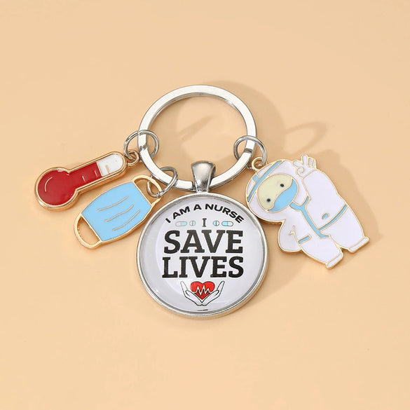 Gemstone Enamel Nurse Cap And Syringe Keychain Pendant Accessory Made Of Alloy For Nurses' Day And Doctor Time