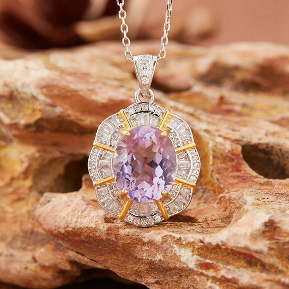 Gemstone Jewelry Pendant Necklace For Women S925 Sterling Silver Flower Pattern Set With Crystals