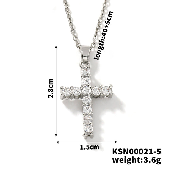 Gemstone Mixed Gemstone Inlay Geometric Cross Pendant Ball Chain Necklace For Men And Women