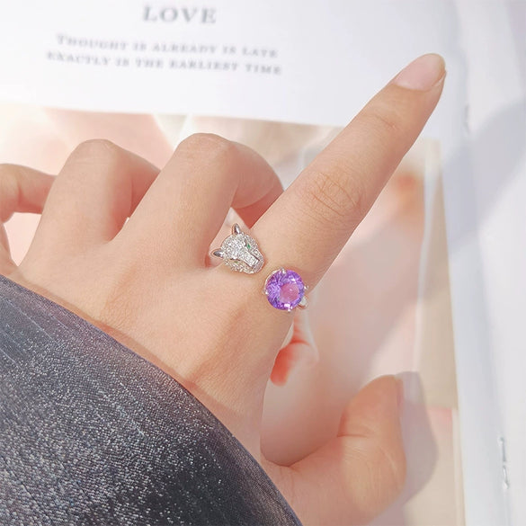 Gemstone Ring S925 Sterling Silver Animal Pattern Crystal