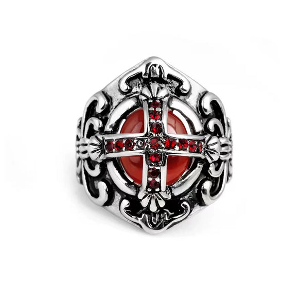 Gemstone Ring Stainless Steel Gothic Cross Men's And Women's Ring With Oil Treatment
