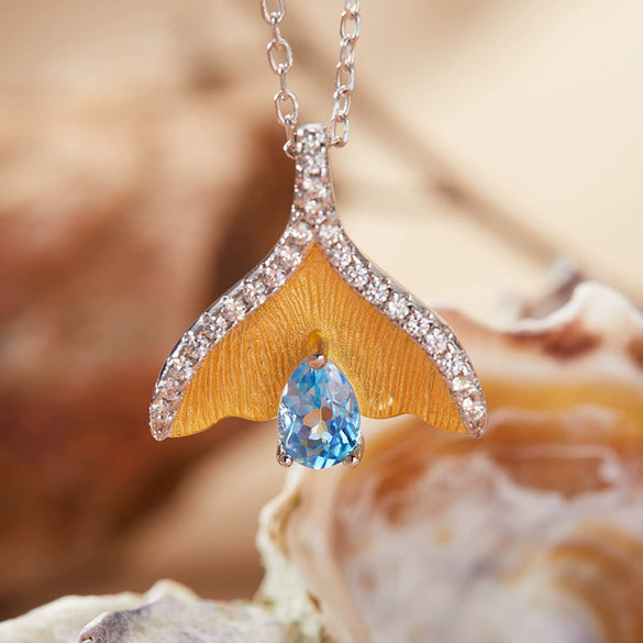 Gemstone Set Women's Pendant Necklace With Fishtail Design In S925 Sterling Silver