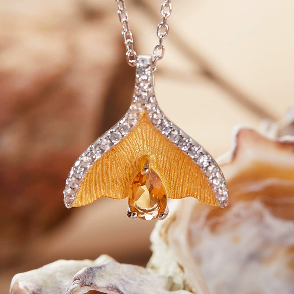 Gemstone Set Women's Pendant Necklace With Fishtail Design In S925 Sterling Silver