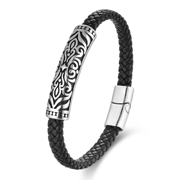 Geometric 316L Stainless Steel  Leather Men'S Bracelets Men Cord & Leather Bracelets