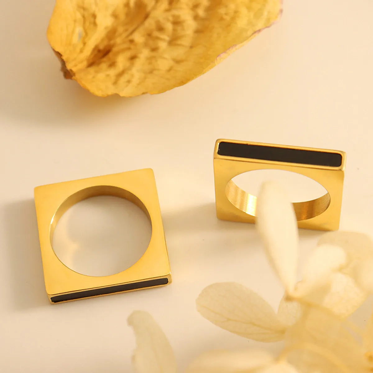 Geometric Acrylic Square Ring Stainless Steel Golden Ring