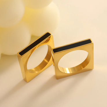 Geometric Acrylic Square Ring Stainless Steel Golden Ring