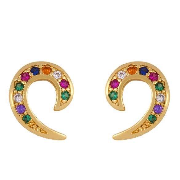 Geometric And Small Heart Stud Earrings For Women Made Of Copper With Electroplating Treatment