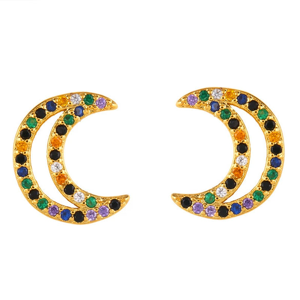 Geometric And Small Heart Stud Earrings For Women Made Of Copper With Electroplating Treatment