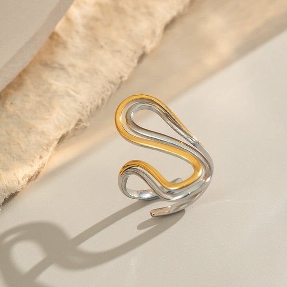 Geometric Asymmetrical Stylish Daily Ring For Women High End Stainless Steel With 18K Gold Electroplated Hand Jewelry Accessories