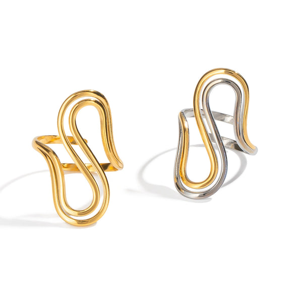 Geometric Asymmetrical Stylish Daily Ring For Women High End Stainless Steel With 18K Gold Electroplated Hand Jewelry Accessories