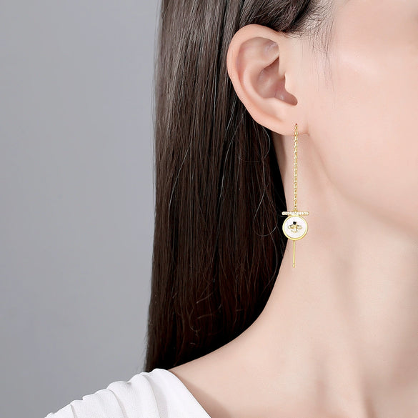 Geometric Bee Motif Copper Drop Earrings With Long Tassel Design Simple Fashion Statement Jewelry