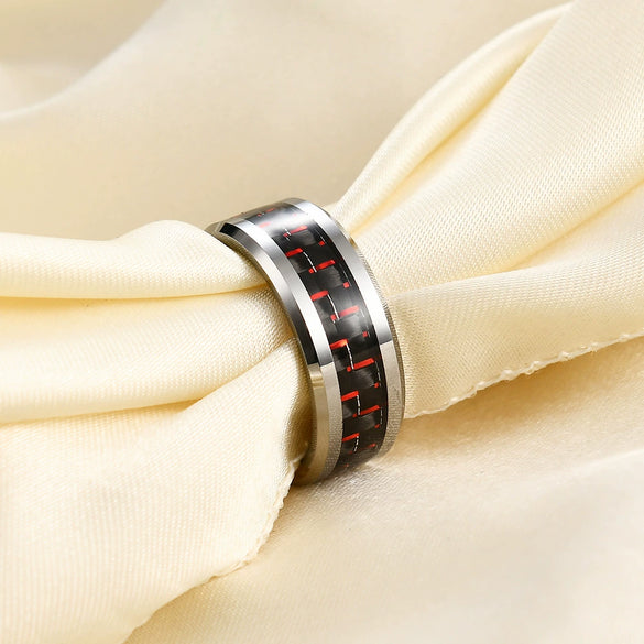 Geometric Beveled Tungsten Steel Ring With Carbon Fiber Inlay And Electroplated Finish Unisex Couple Jewelry Wholesale