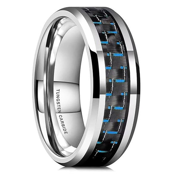 Geometric Beveled Tungsten Steel Ring With Carbon Fiber Inlay And Electroplated Finish Unisex Couple Jewelry Wholesale