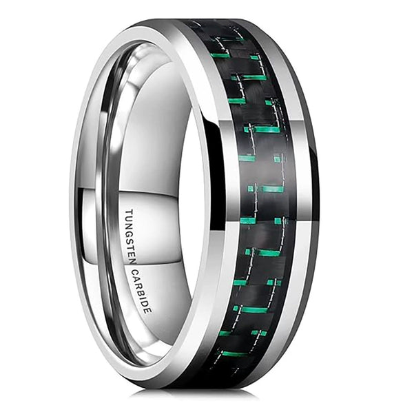 Geometric Beveled Tungsten Steel Ring With Carbon Fiber Inlay And Electroplated Finish Unisex Couple Jewelry Wholesale
