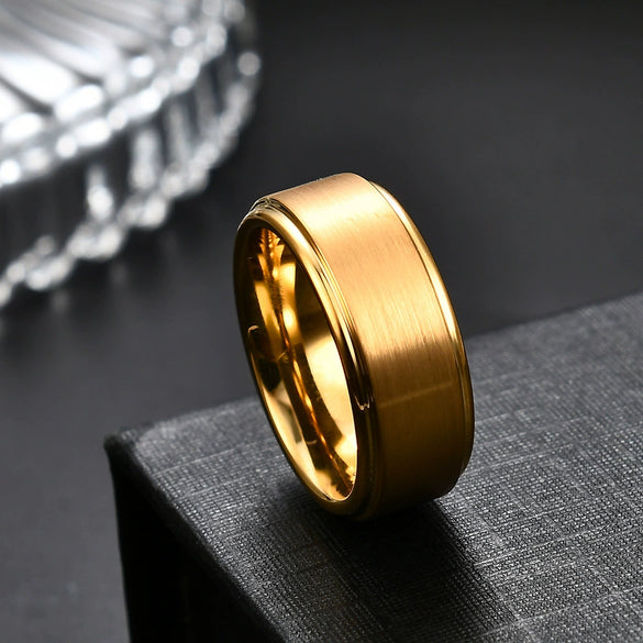 Geometric Brushed Matte Tungsten Steel Ring With Electroplated Finish For Unisex Couple Jewelry
