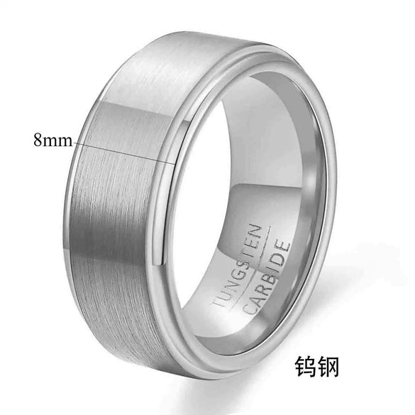 Geometric Brushed Matte Tungsten Steel Ring With Electroplated Finish For Unisex Couple Jewelry