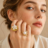 Geometric Chic Ring With Imitation Pearls And Zircon 316L Stainless Steel Electroplated Gold Fashion Jewelry