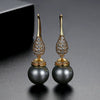 Geometric Copper Ear Hook Pearl Earrings With Zircon Accents And Shell Bead Details Elegant Jewelry Set