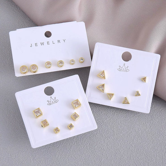 Geometric Copper Earrings Set Electroplated For Women