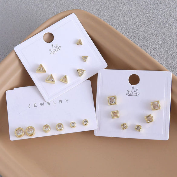 Geometric Copper Earrings Set Electroplated For Women