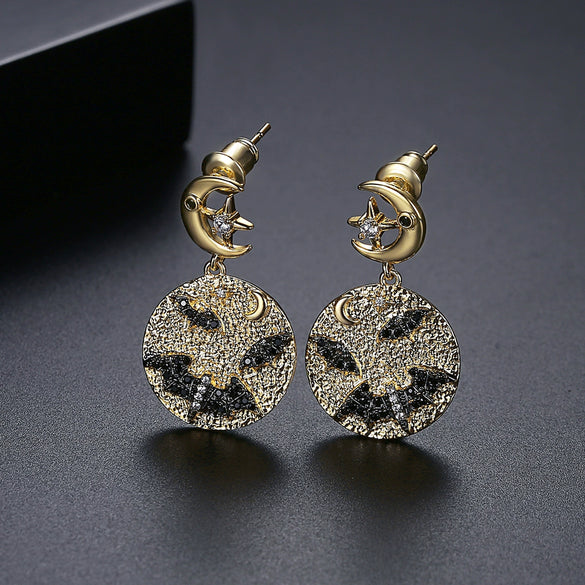 Geometric Copper Earrings With Microinlaid Zircon Goldtone Finish Fashion Jewelry