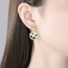 Geometric Copper Earrings With Microinlaid Zircon Goldtone Finish Fashion Jewelry