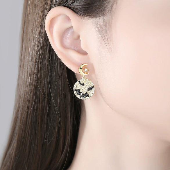 Geometric Copper Earrings With Microinlaid Zircon Goldtone Finish Fashion Jewelry