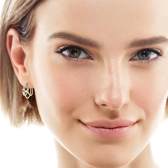 Geometric Copper Earrings With Zirconia Inlay For Women Simple Style