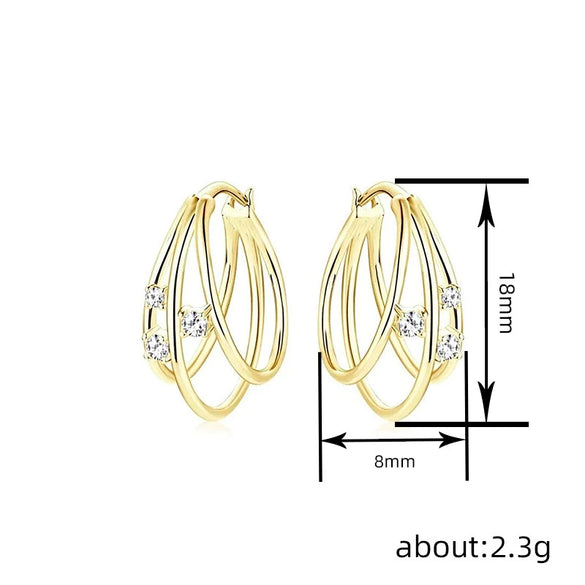 Geometric Copper Earrings With Zirconia Inlay For Women Simple Style