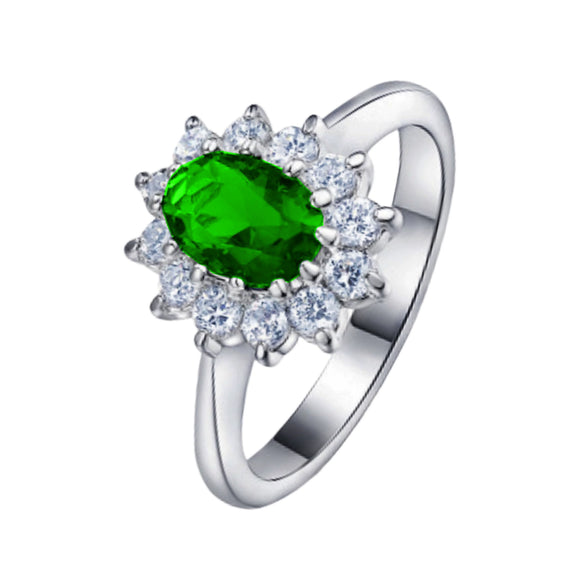 Geometric Copper Electroplated Dark Blue And Green Zircon Engagement Ring Popular Unisex Fashion Ring