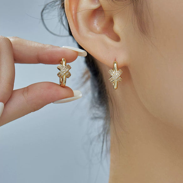 Geometric Copper Inlaid Zircon Electroplated Women's Earrings