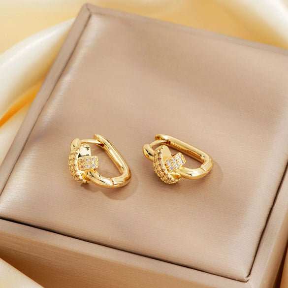 Geometric Copper Inlaid Zircon Electroplated Women's Earrings