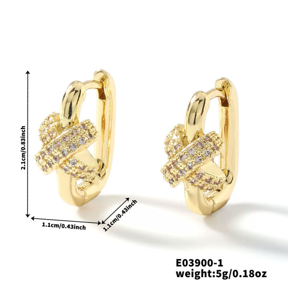 Geometric Copper Inlaid Zircon Electroplated Women's Earrings
