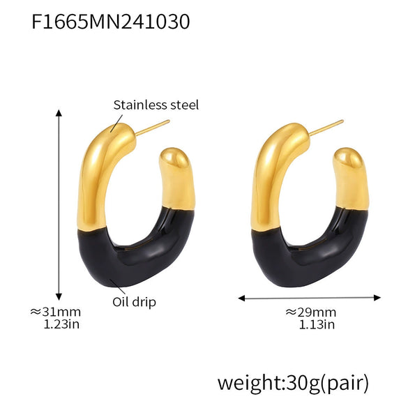 Geometric Cshaped 316L Stainless Steel Halfdrop Oil Ear Stud Earrings For Women Niche Elegant 18K Gold Plated