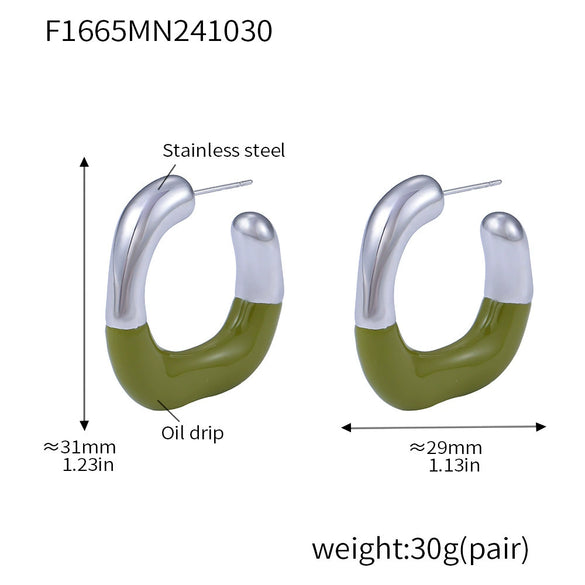 Geometric Cshaped 316L Stainless Steel Halfdrop Oil Ear Stud Earrings For Women Niche Elegant 18K Gold Plated