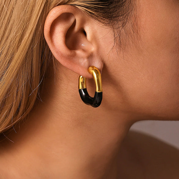 Geometric Cshaped 316L Stainless Steel Halfdrop Oil Ear Stud Earrings For Women Niche Elegant 18K Gold Plated
