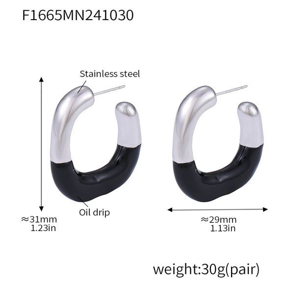 Geometric Cshaped 316L Stainless Steel Halfdrop Oil Ear Stud Earrings For Women Niche Elegant 18K Gold Plated