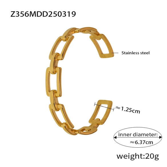 Geometric Cut Out Chain Open Bracelet 316L Stainless Steel 18K Gold Plated Jewelry
