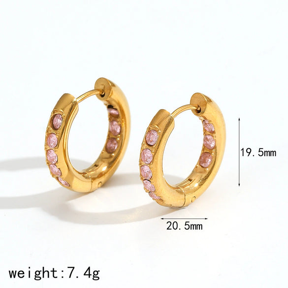 Geometric Diamond Zircon Stainless Steel Earrings Electroplated Highend Style