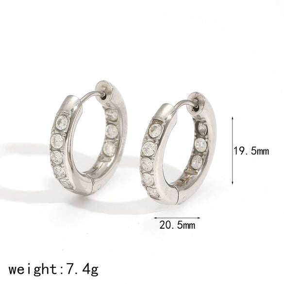 Geometric Diamond Zircon Stainless Steel Earrings Electroplated Highend Style
