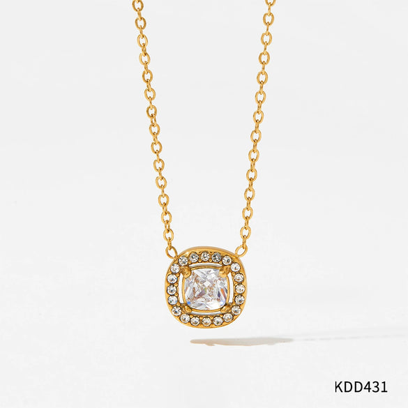 Geometric Diamondstudded Gem Stainless Steel Earrings Necklace Bracelet Set For Women With Bear Little Pig Small Animal Pattern And Electroplating Treatment