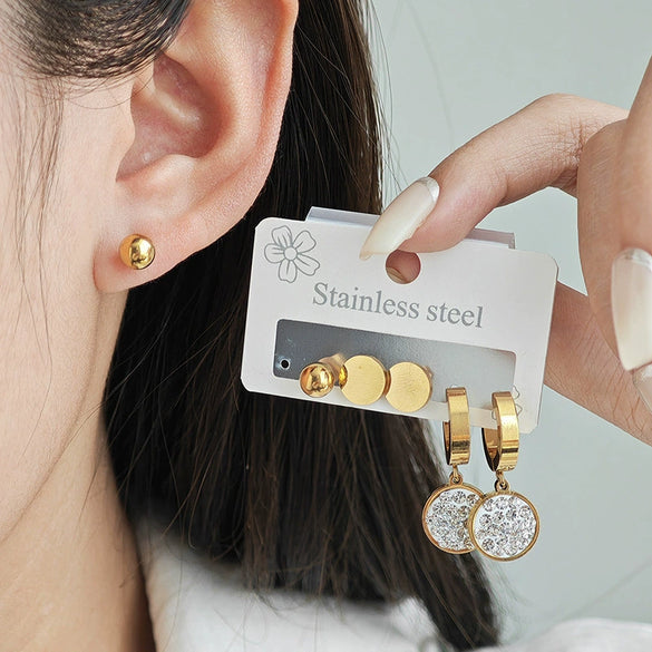 Geometric Disc Earrings Titanium Steel Electroplating Feminine Design