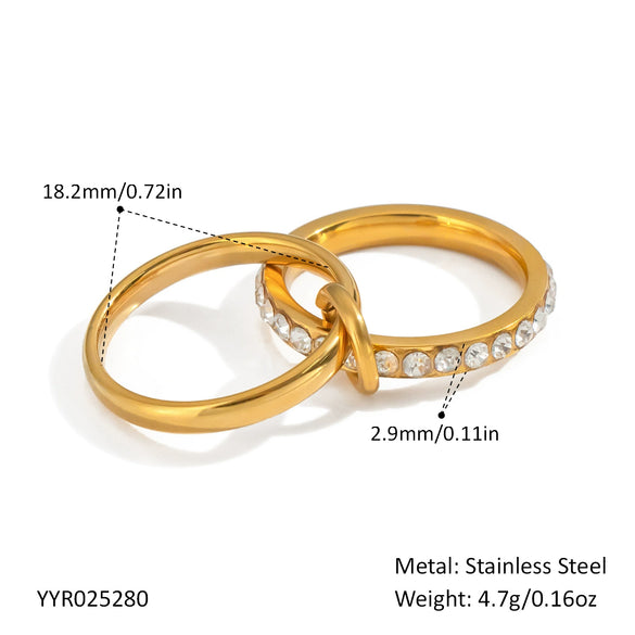 Geometric Double Layer Titanium Steel Ring With Diamond Encrusted Light Luxury Design And Pvd Vacuum Real Gold Electroplating