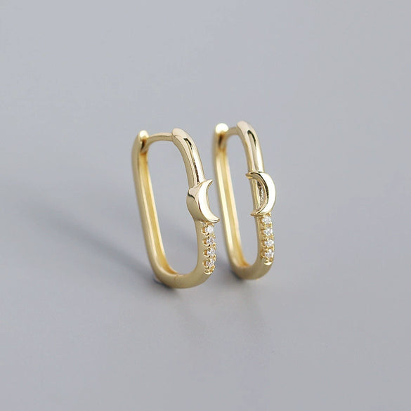Geometric Ear Studs Earrings S925 Silver Electroplated With Star Moon And Peach Heart Design In Light Luxury Style