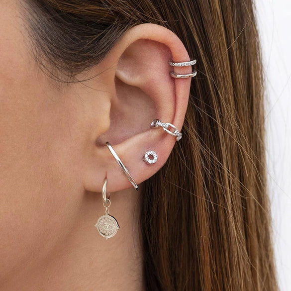 Geometric Electroplated Copper Earrings And Ear Clips With Silver Needles Retro Elegant Light Luxury Ear Jewelry