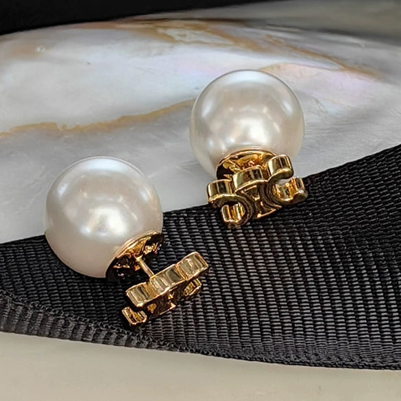 Geometric Electroplated Copper Pearl Earrings With 925 Silver Posts Retro Unisex Style